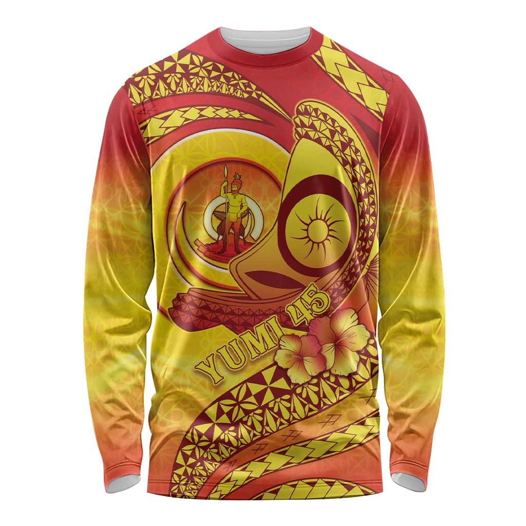 Vanuatu 45 Yia Indipendens Anivesari Long Sleeve Shirt Tamtam Drum With Boar Tusk - Polynesian Pride