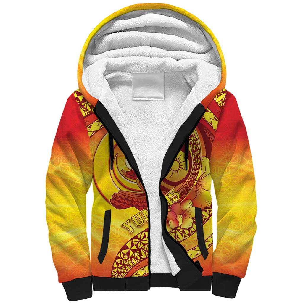 Vanuatu 45 Yia Indipendens Anivesari Sherpa Hoodie Tamtam Drum With Boar Tusk - Polynesian Pride