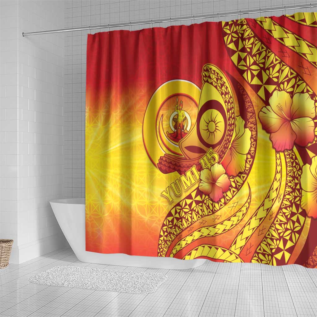 Vanuatu 45 Yia Indipendens Anivesari Shower Curtain Tamtam Drum With Boar Tusk - Polynesian Pride