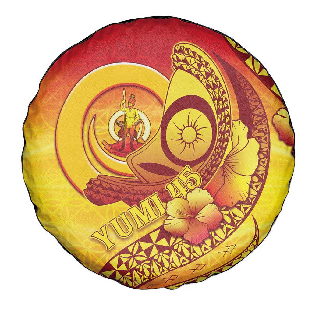 Vanuatu 45 Yia Indipendens Anivesari Spare Tire Cover Tamtam Drum With Boar Tusk - Polynesian Pride