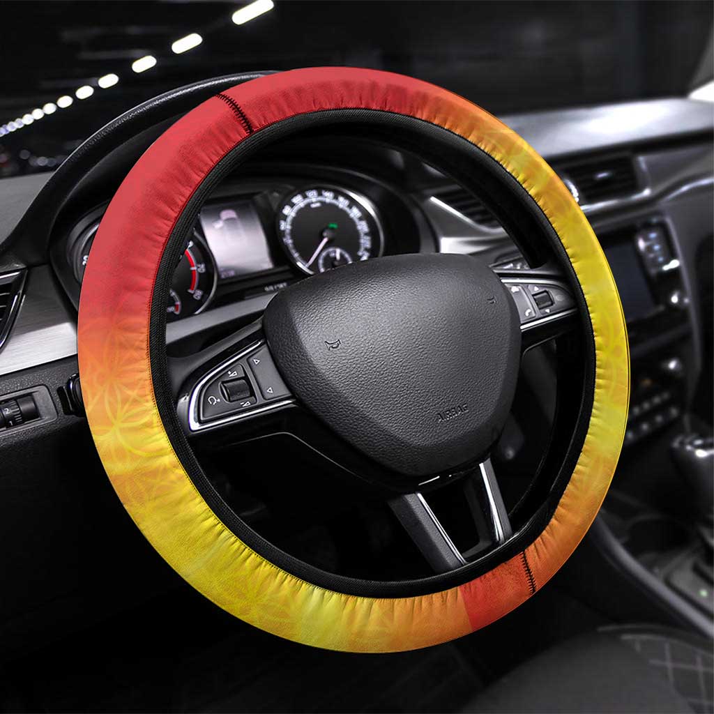 Vanuatu 45 Yia Indipendens Anivesari Steering Wheel Cover Tamtam Drum With Boar Tusk - Polynesian Pride