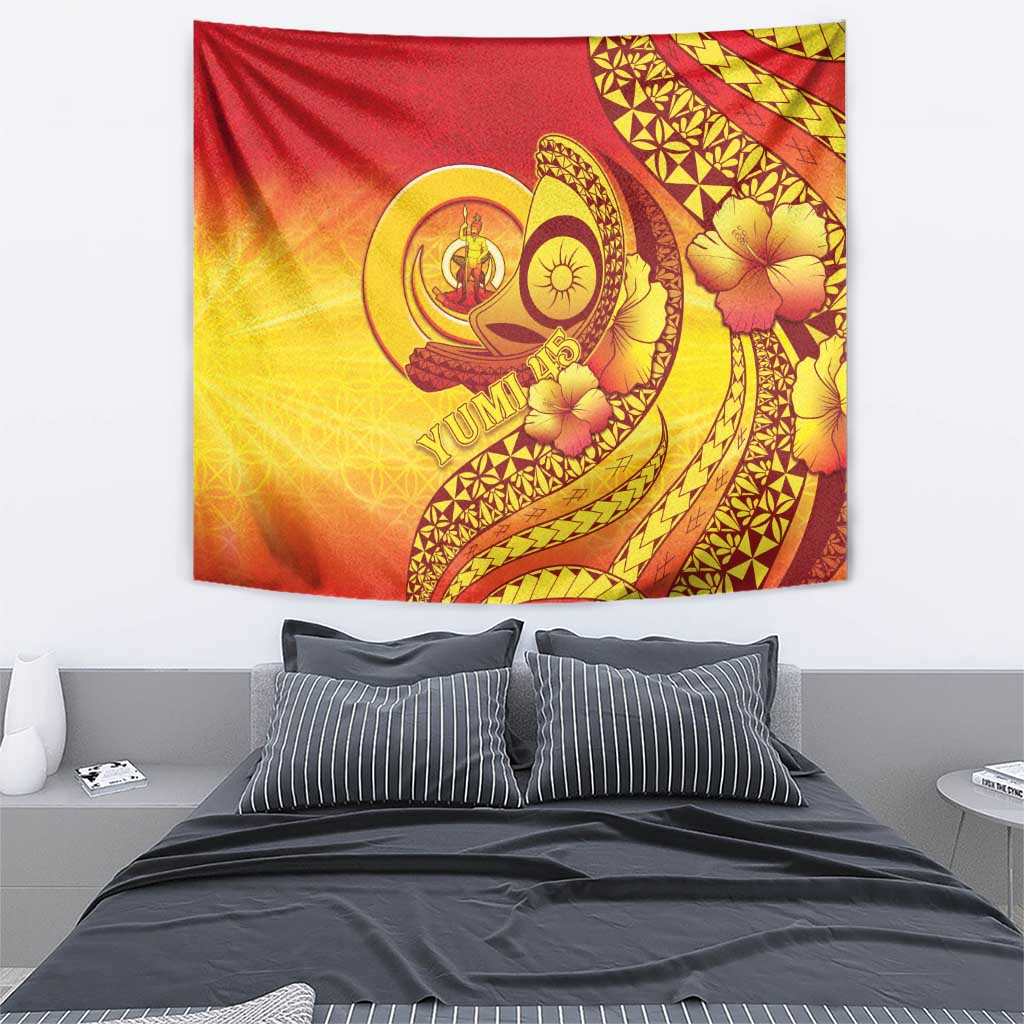 Vanuatu 45 Yia Indipendens Anivesari Tapestry Tamtam Drum With Boar Tusk - Polynesian Pride