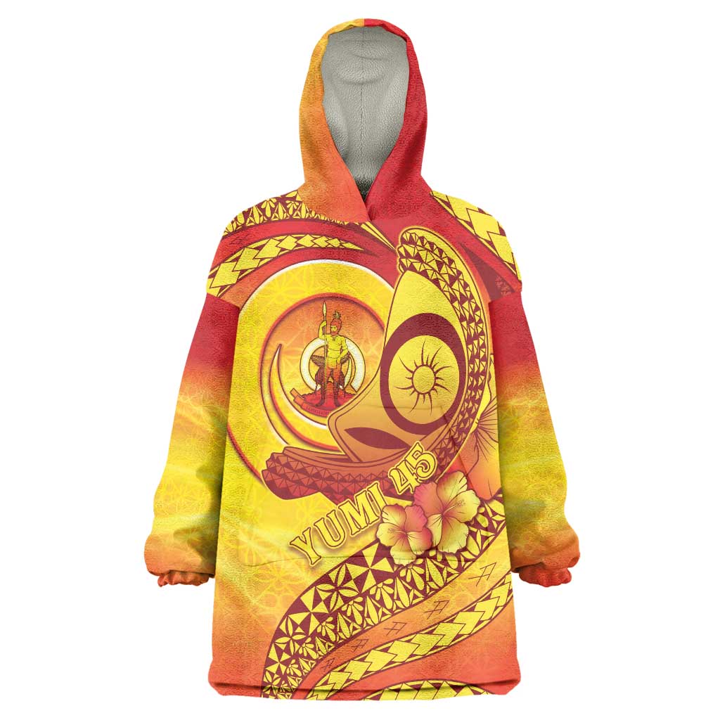 Vanuatu 45 Yia Indipendens Anivesari Wearable Blanket Hoodie Tamtam Drum With Boar Tusk LT05 One Size Yellow - Polynesian Pride