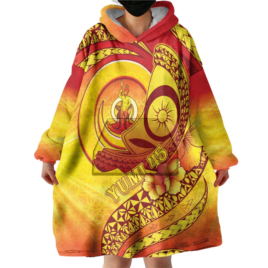 Vanuatu 45 Yia Indipendens Anivesari Wearable Blanket Hoodie Tamtam Drum With Boar Tusk LT05 - Polynesian Pride