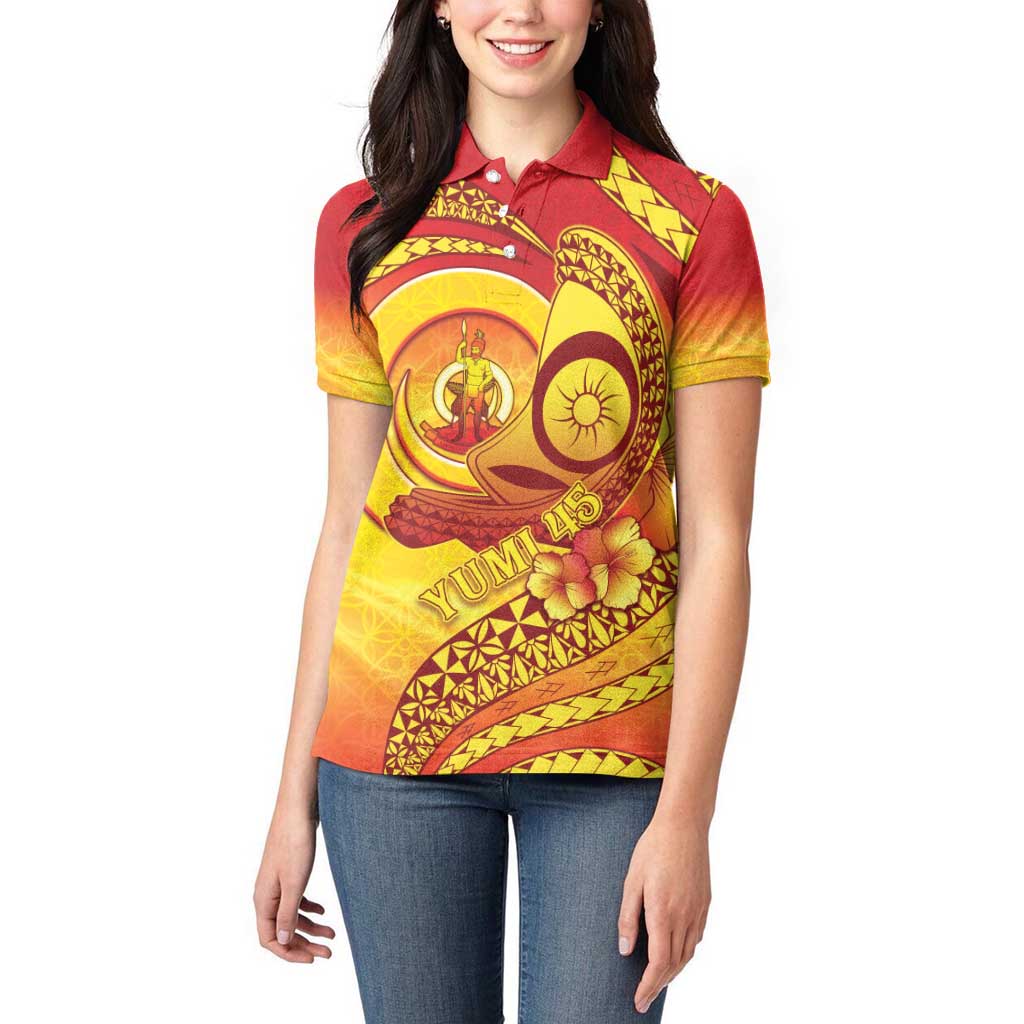 Vanuatu 45 Yia Indipendens Anivesari Women Polo Shirt Tamtam Drum With Boar Tusk - Polynesian Pride
