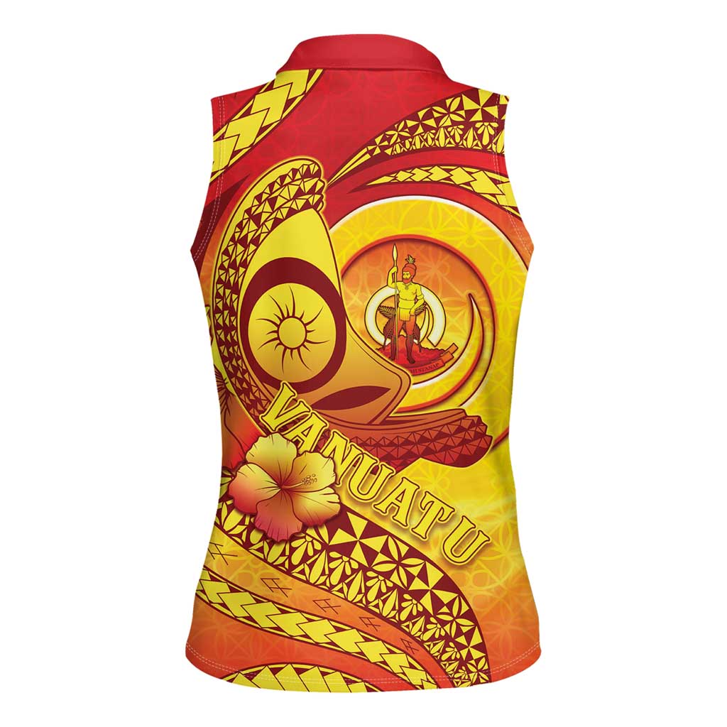 Vanuatu 45 Yia Indipendens Anivesari Women Sleeveless Polo Shirt Tamtam Drum With Boar Tusk - Polynesian Pride