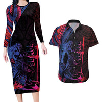 Samoan Pride Couples Matching Long Sleeve Bodycon Dress and Hawaiian Shirt The Tui Manua - Polynesian Pride