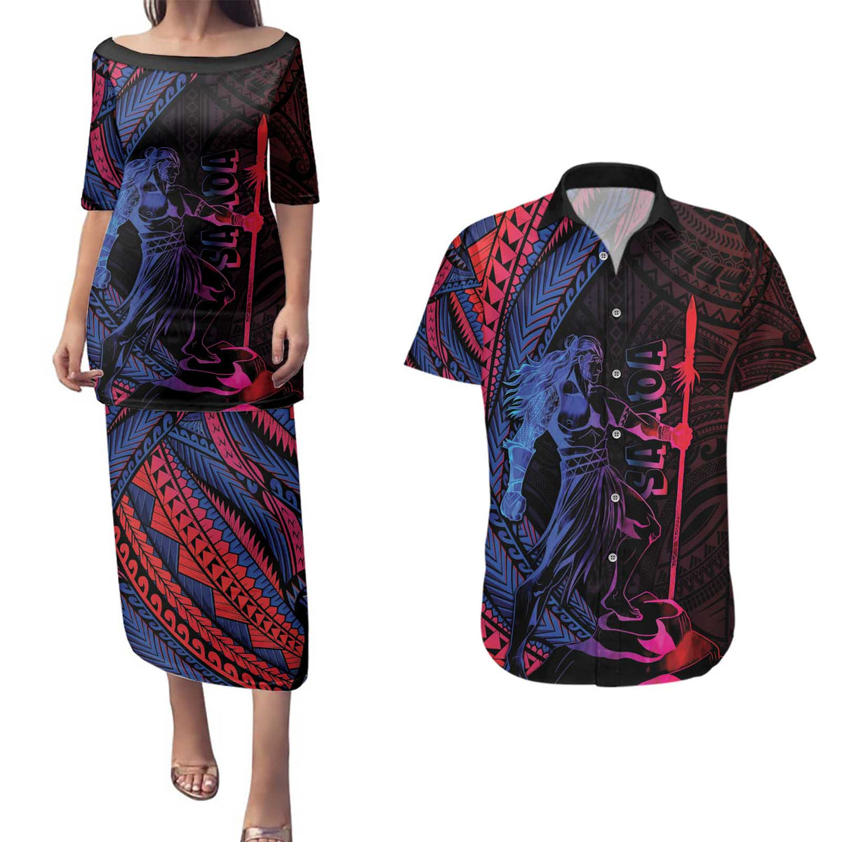 Samoan Pride Couples Matching Puletasi and Hawaiian Shirt The Tui Manua - Polynesian Pride