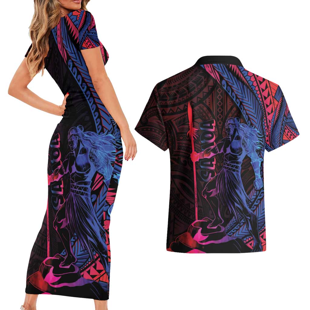 Samoan Pride Couples Matching Short Sleeve Bodycon Dress and Hawaiian Shirt The Tui Manua - Polynesian Pride