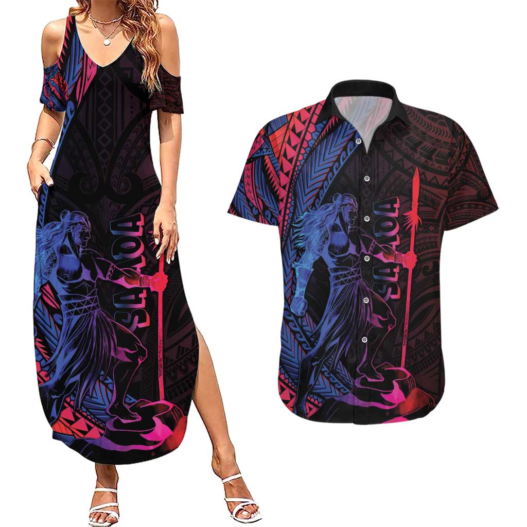 Samoan Pride Couples Matching Summer Maxi Dress and Hawaiian Shirt The Tui Manua - Polynesian Pride
