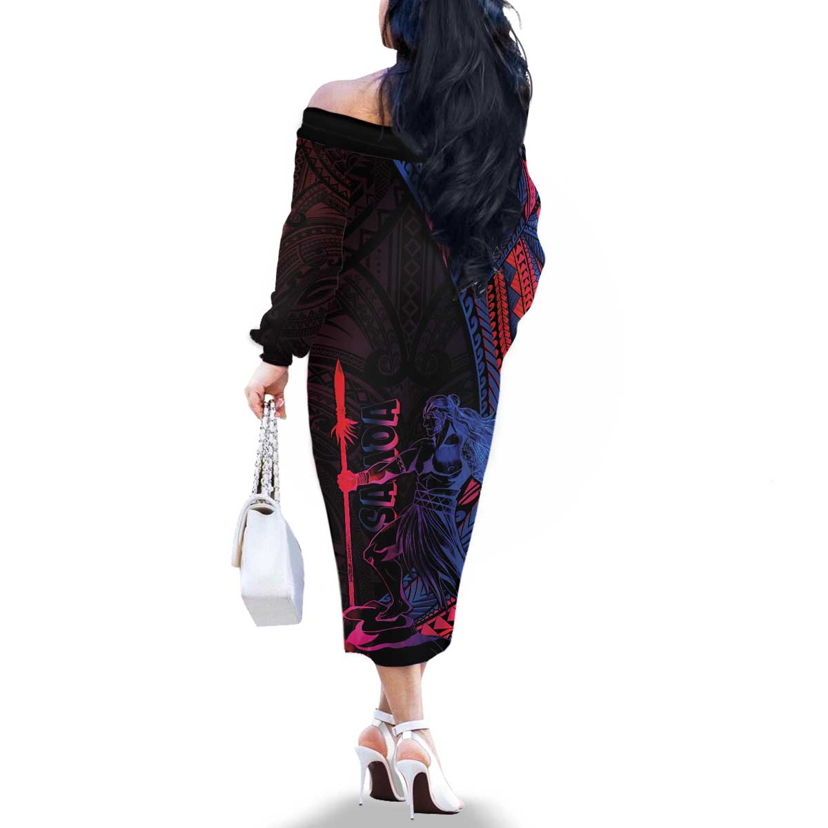 Samoan Pride Family Matching Off The Shoulder Long Sleeve Dress and Hawaiian Shirt The Tui Manua - Polynesian Pride