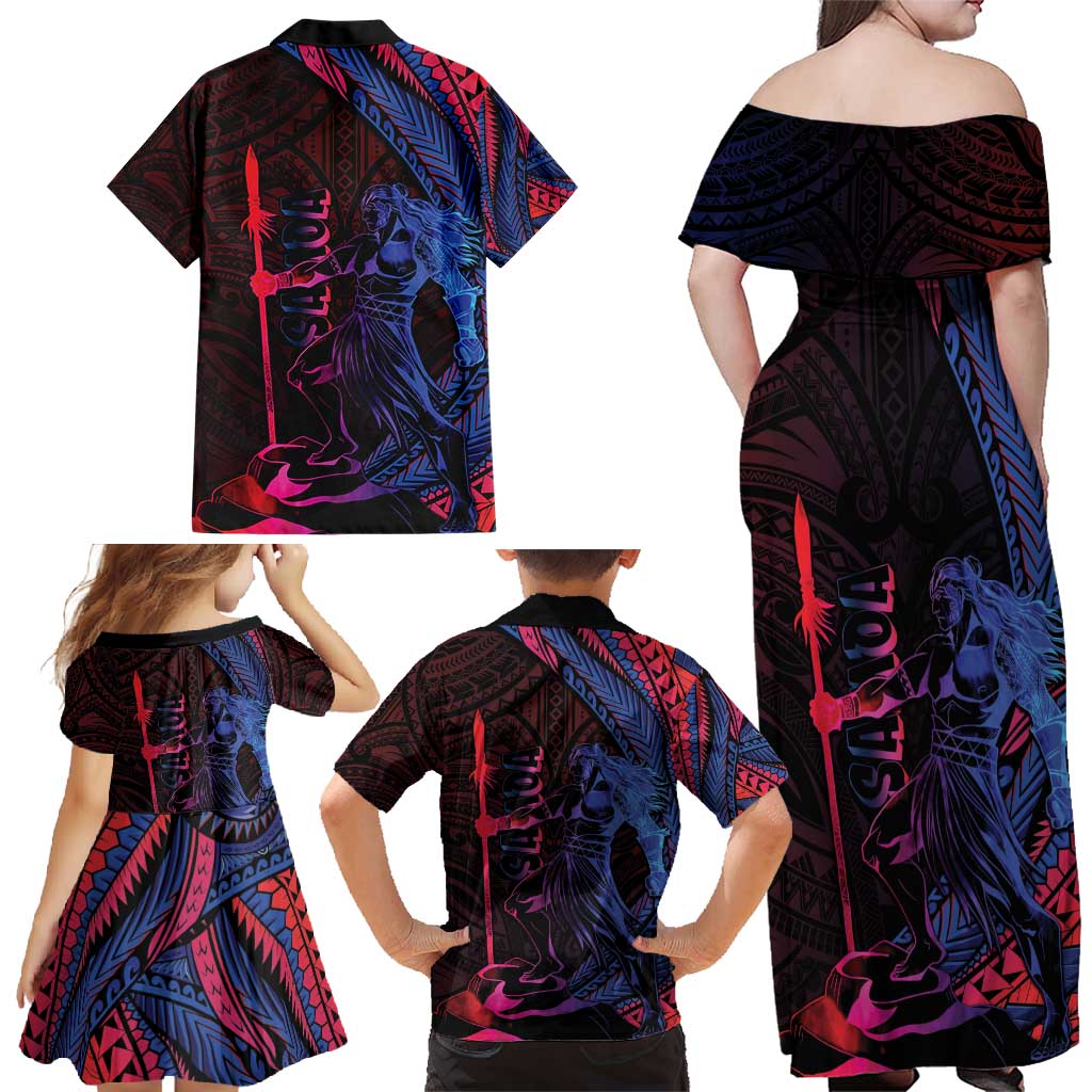 Samoan Pride Family Matching Off Shoulder Maxi Dress and Hawaiian Shirt The Tui Manua - Polynesian Pride