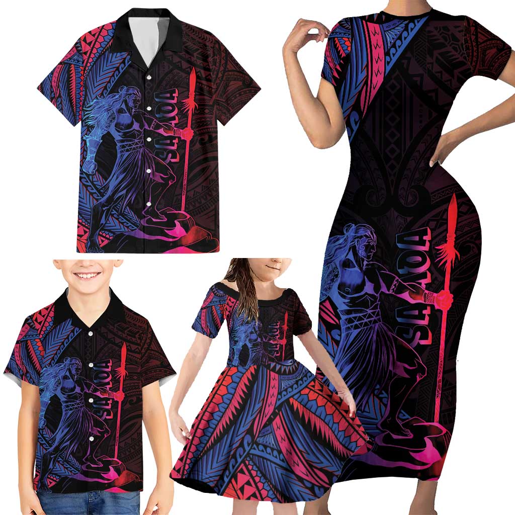 Samoan Pride Family Matching Short Sleeve Bodycon Dress and Hawaiian Shirt The Tui Manua - Polynesian Pride