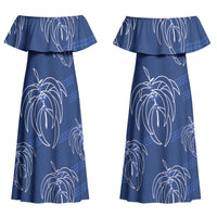Aloha Hawaii Acacia Koa Leaves Couples Matching Off Shoulder Maxi Dress and Hawaiian Shirt Navy Kakau Tribal Pattern LT05 - Polynesian Pride