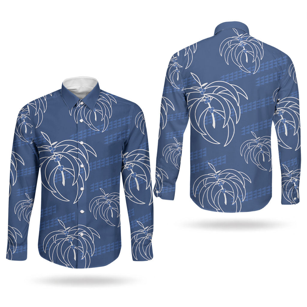 Aloha Hawaii Acacia Koa Leaves Couples Matching Short Sleeve Bodycon Dress and Long Sleeve Button Shirt Navy Kakau Tribal Pattern LT05 - Polynesian Pride