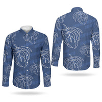 Aloha Hawaii Acacia Koa Leaves Couples Matching Short Sleeve Bodycon Dress and Long Sleeve Button Shirt Navy Kakau Tribal Pattern LT05 - Polynesian Pride