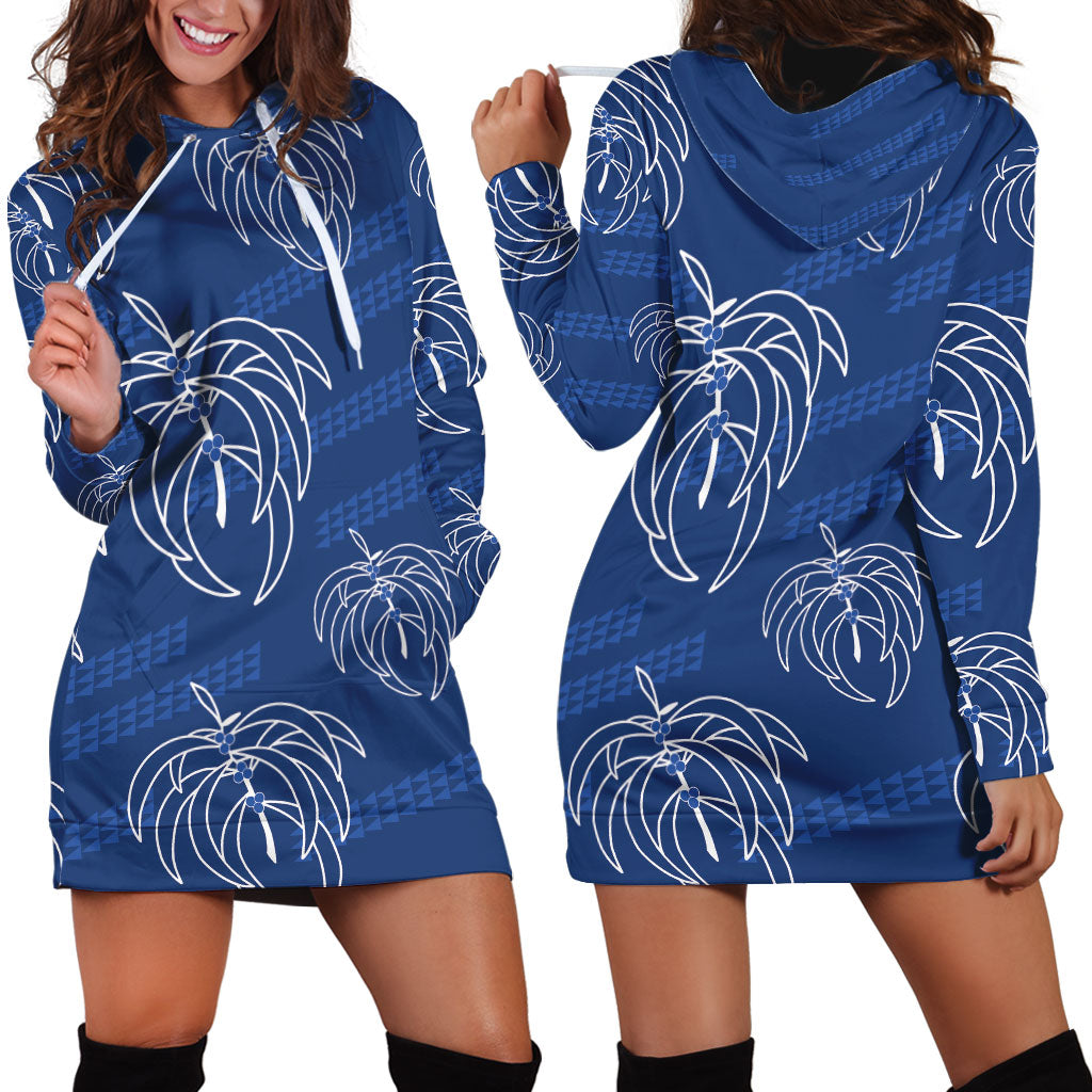 Aloha Hawaii Acacia Koa Leaves Hoodie Dress Navy Kakau Tribal Pattern LT05 - Polynesian Pride