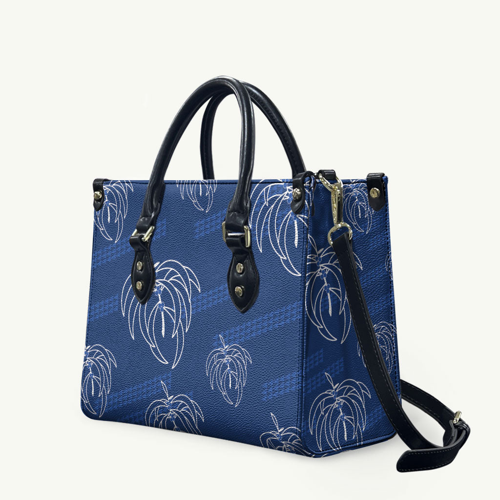 Aloha Hawaii Acacia Koa Leaves Leather Bag Navy Kakau Tribal Pattern LT05 Navy - Polynesian Pride
