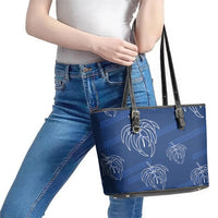 Aloha Hawaii Acacia Koa Leaves Leather Tote Bag Navy Kakau Tribal Pattern LT05 - Polynesian Pride