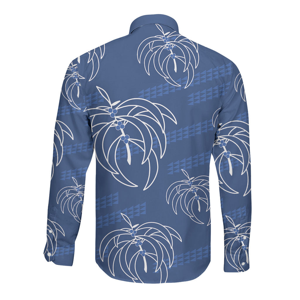 Aloha Hawaii Acacia Koa Leaves Long Sleeve Button Shirt Navy Kakau Tribal Pattern LT05 - Polynesian Pride