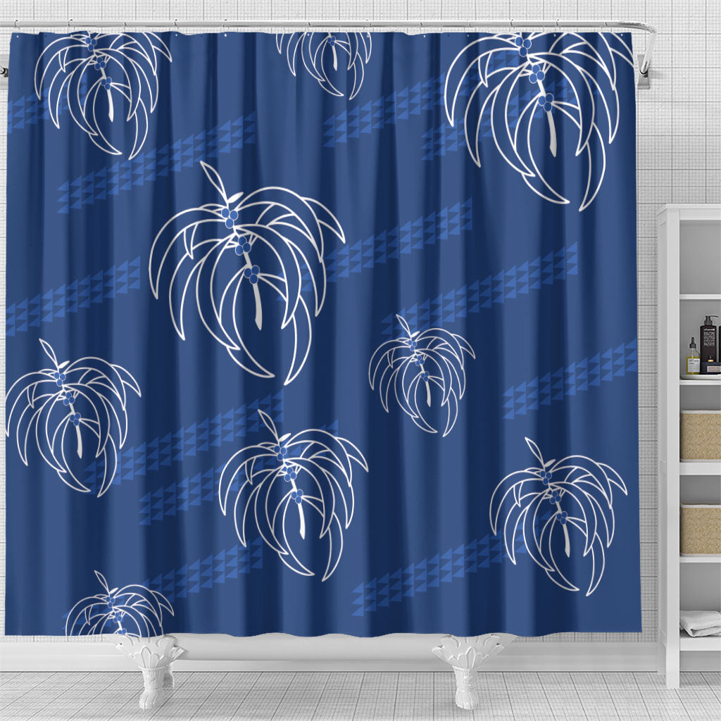 Aloha Hawaii Acacia Koa Leaves Shower Curtain Navy Kakau Tribal Pattern LT05 - Polynesian Pride