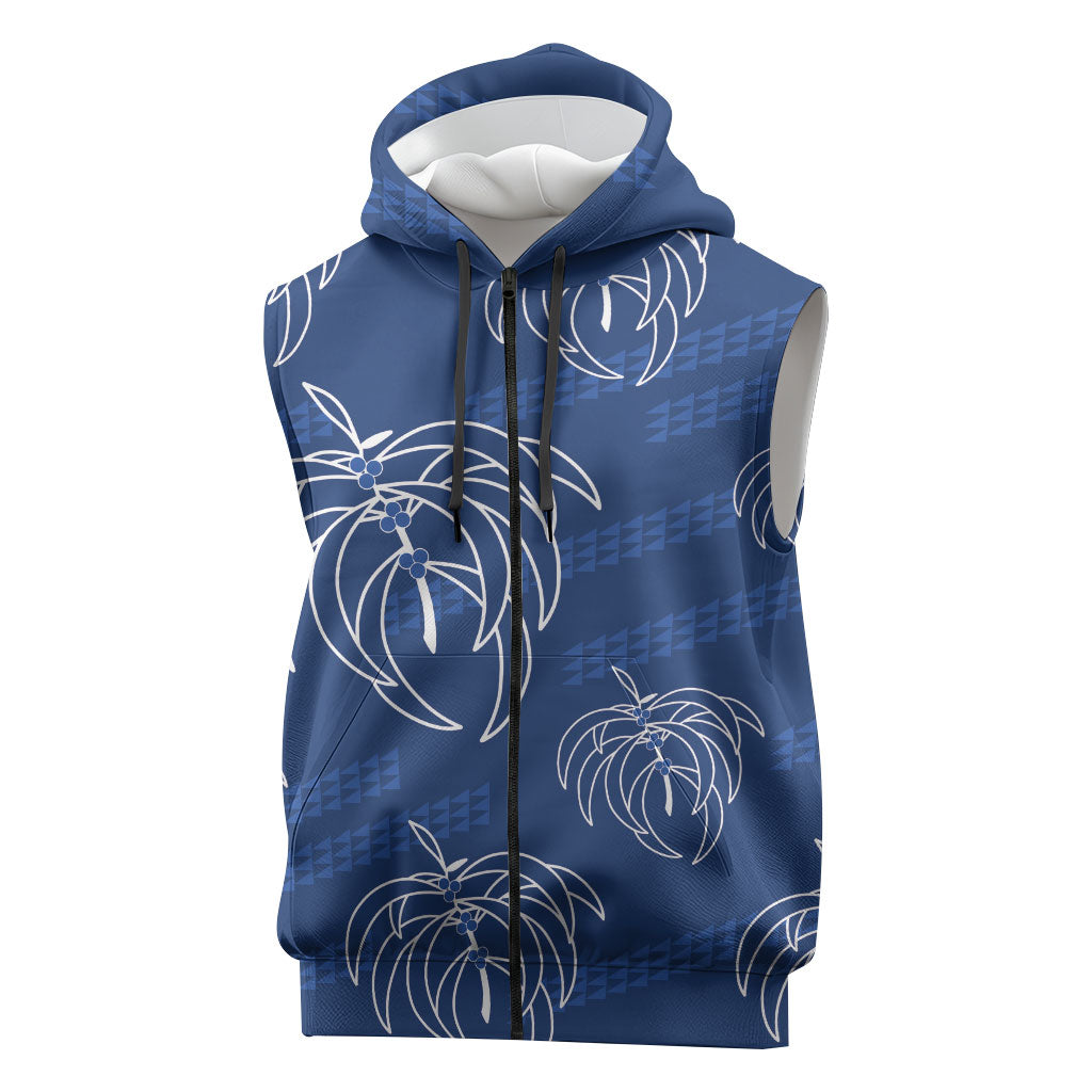Aloha Hawaii Acacia Koa Leaves Sleeveless Zip Hoodie Navy Kakau Tribal Pattern LT05 Navy - Polynesian Pride