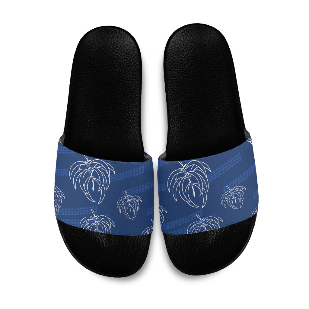 Aloha Hawaii Acacia Koa Leaves Slide Sandals Navy Kakau Tribal Pattern LT05 Navy - Polynesian Pride