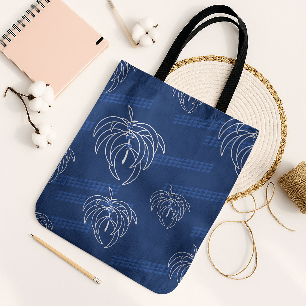 Aloha Hawaii Acacia Koa Leaves Tote Bag Navy Kakau Tribal Pattern LT05 Black Strap One Size Navy - Polynesian Pride