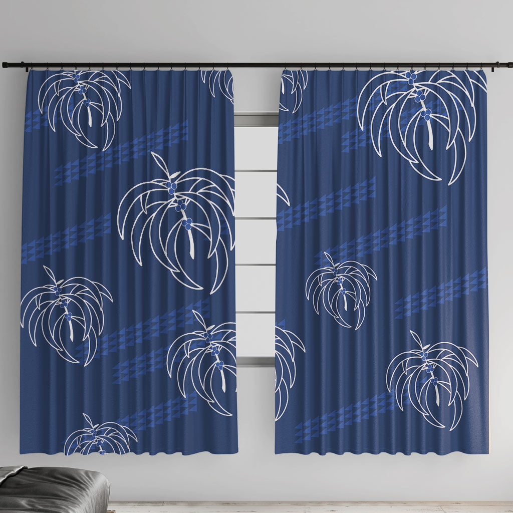 Aloha Hawaii Acacia Koa Leaves Window Curtain Navy Kakau Tribal Pattern LT05 With Hooks Navy - Polynesian Pride