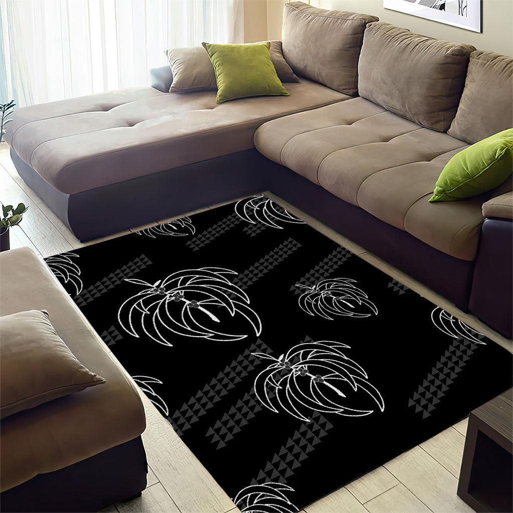 Aloha Hawaii Acacia Koa Leaves Area Rug Black Kakau Tribal Pattern LT05 - Polynesian Pride