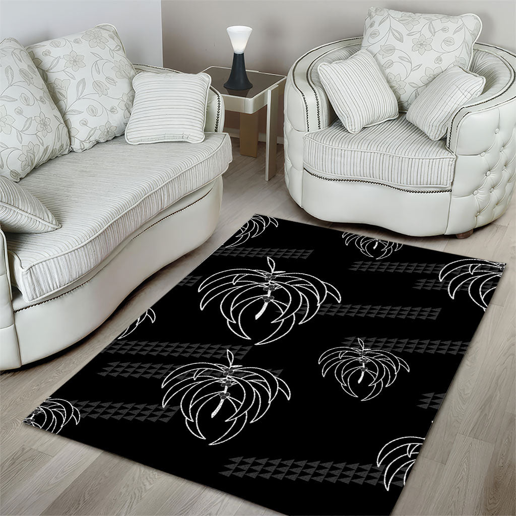 Aloha Hawaii Acacia Koa Leaves Area Rug Black Kakau Tribal Pattern LT05 - Polynesian Pride