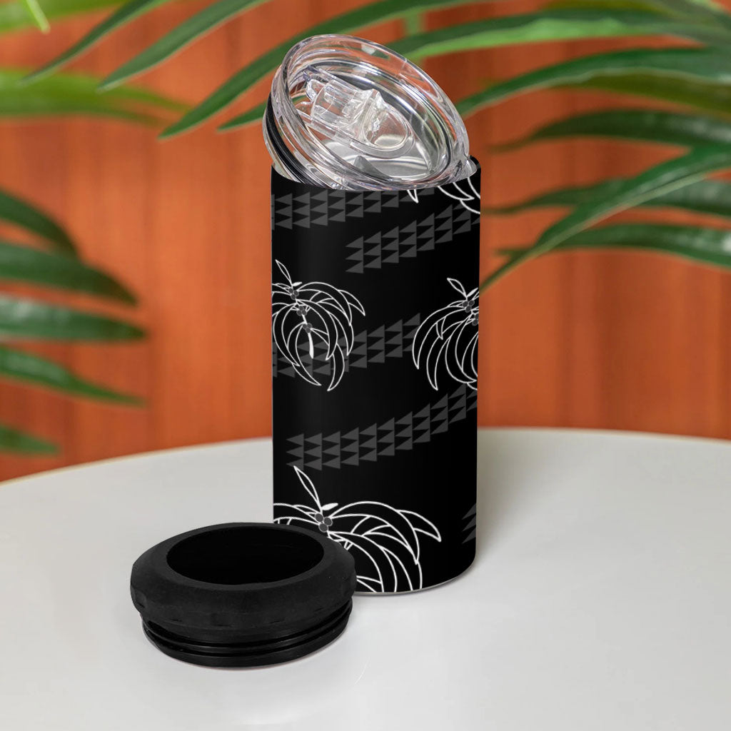 Aloha Hawaii Acacia Koa Leaves 4 in 1 Can Cooler Tumbler Black Kakau Tribal Pattern LT05 - Polynesian Pride
