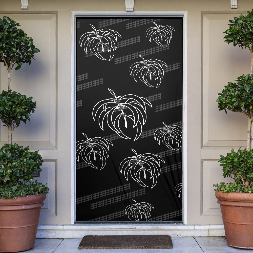 Aloha Hawaii Acacia Koa Leaves Door Cover Black Kakau Tribal Pattern LT05 Black - Polynesian Pride