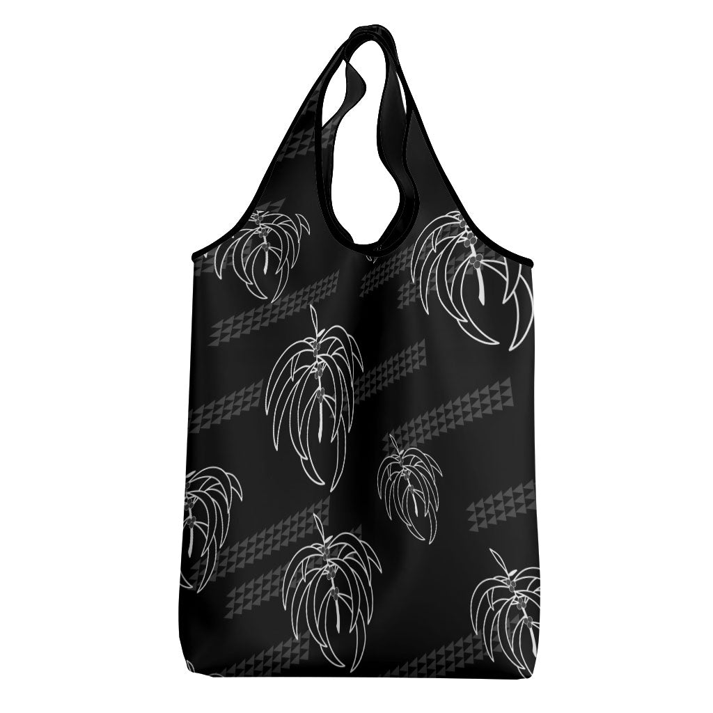 Aloha Hawaii Acacia Koa Leaves Grocery Bag Black Kakau Tribal Pattern LT05 - Polynesian Pride