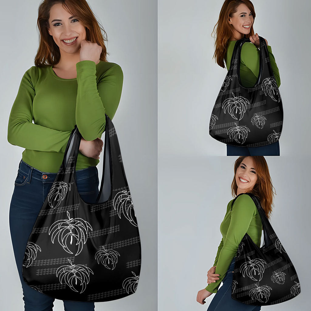 Aloha Hawaii Acacia Koa Leaves Grocery Bag Black Kakau Tribal Pattern LT05 - Polynesian Pride