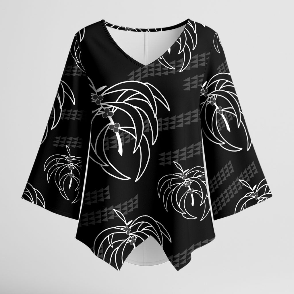 Aloha Hawaii Acacia Koa Leaves Kimono Sleeve Blouse Black Kakau Tribal Pattern LT05 Female Black - Polynesian Pride