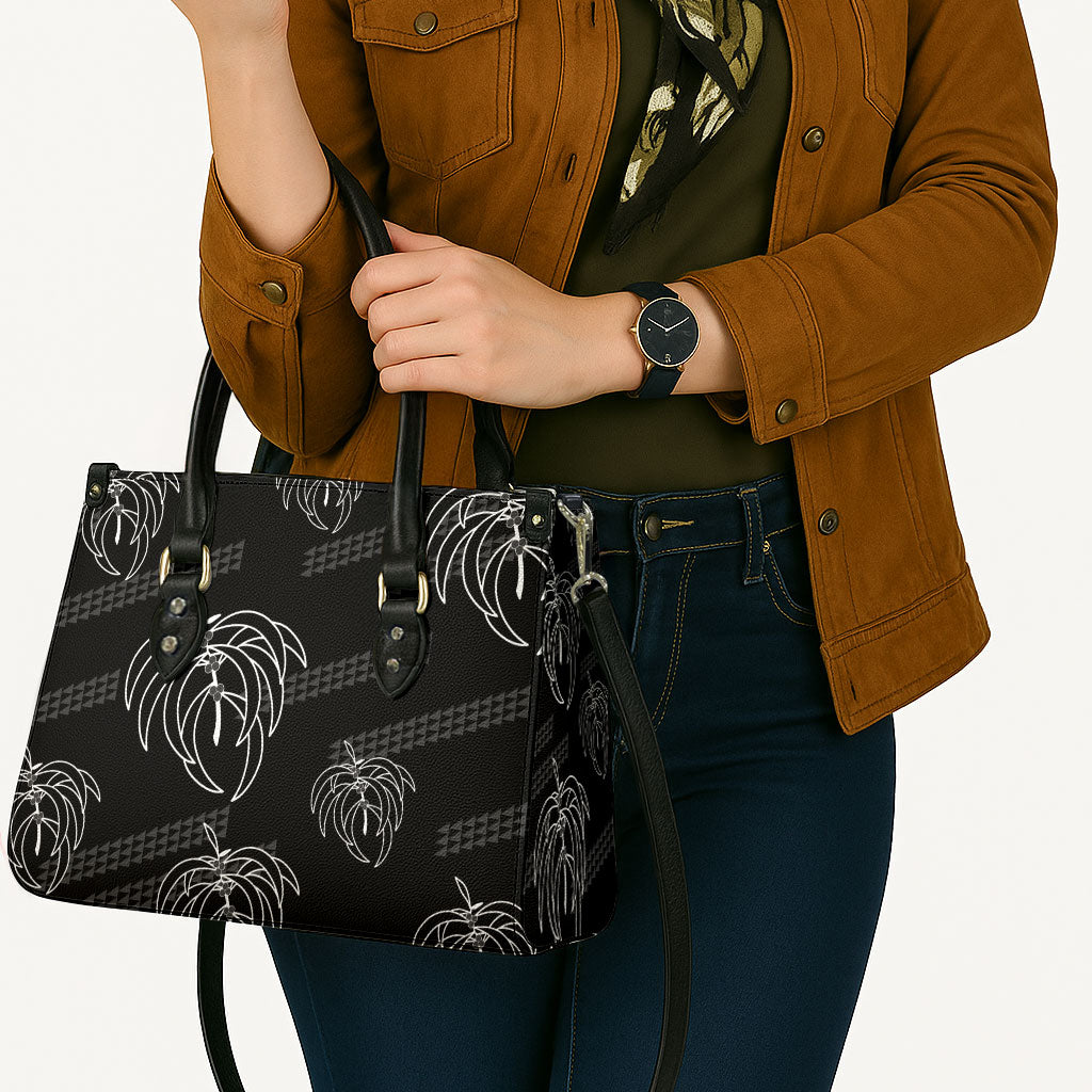 Aloha Hawaii Acacia Koa Leaves Leather Bag Black Kakau Tribal Pattern LT05 - Polynesian Pride