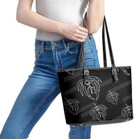 Aloha Hawaii Acacia Koa Leaves Leather Tote Bag Black Kakau Tribal Pattern LT05 - Polynesian Pride