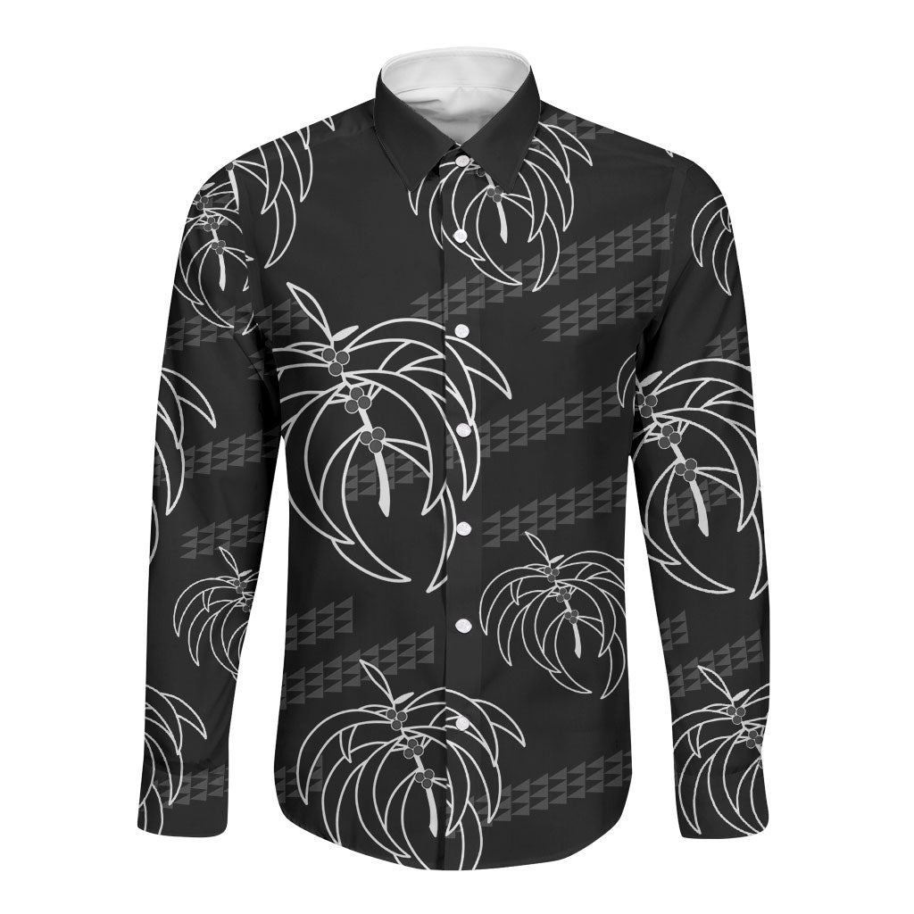 Aloha Hawaii Acacia Koa Leaves Long Sleeve Button Shirt Black Kakau Tribal Pattern LT05 Unisex Black - Polynesian Pride