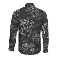 Aloha Hawaii Acacia Koa Leaves Long Sleeve Button Shirt Black Kakau Tribal Pattern LT05 - Polynesian Pride
