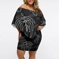 Aloha Hawaii Acacia Koa Leaves Off Shoulder Short Dress Black Kakau Tribal Pattern LT05 Women Black - Polynesian Pride