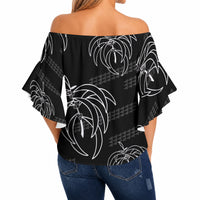 Aloha Hawaii Acacia Koa Leaves Off Shoulder Wrap Waist Top Black Kakau Tribal Pattern LT05 - Polynesian Pride