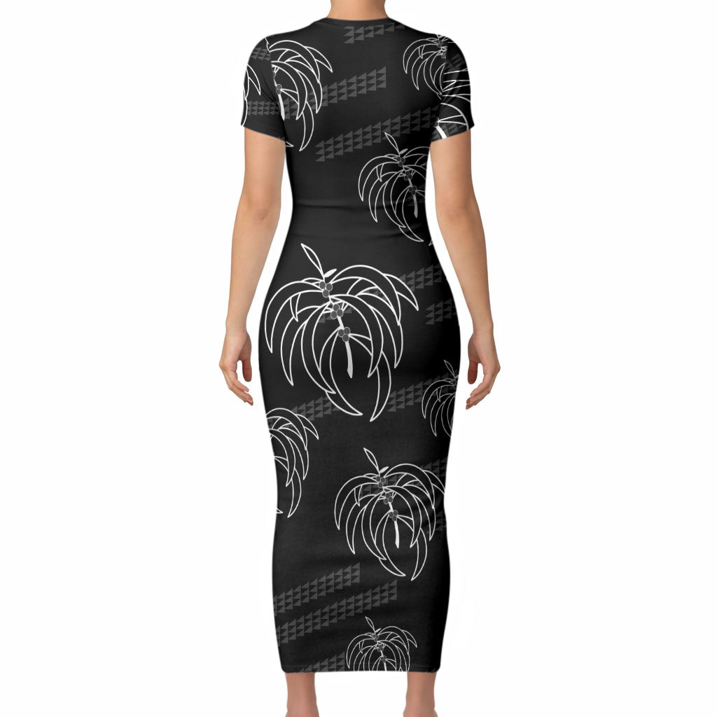 Aloha Hawaii Acacia Koa Leaves Short Sleeve Bodycon Dress Black Kakau Tribal Pattern LT05 - Polynesian Pride