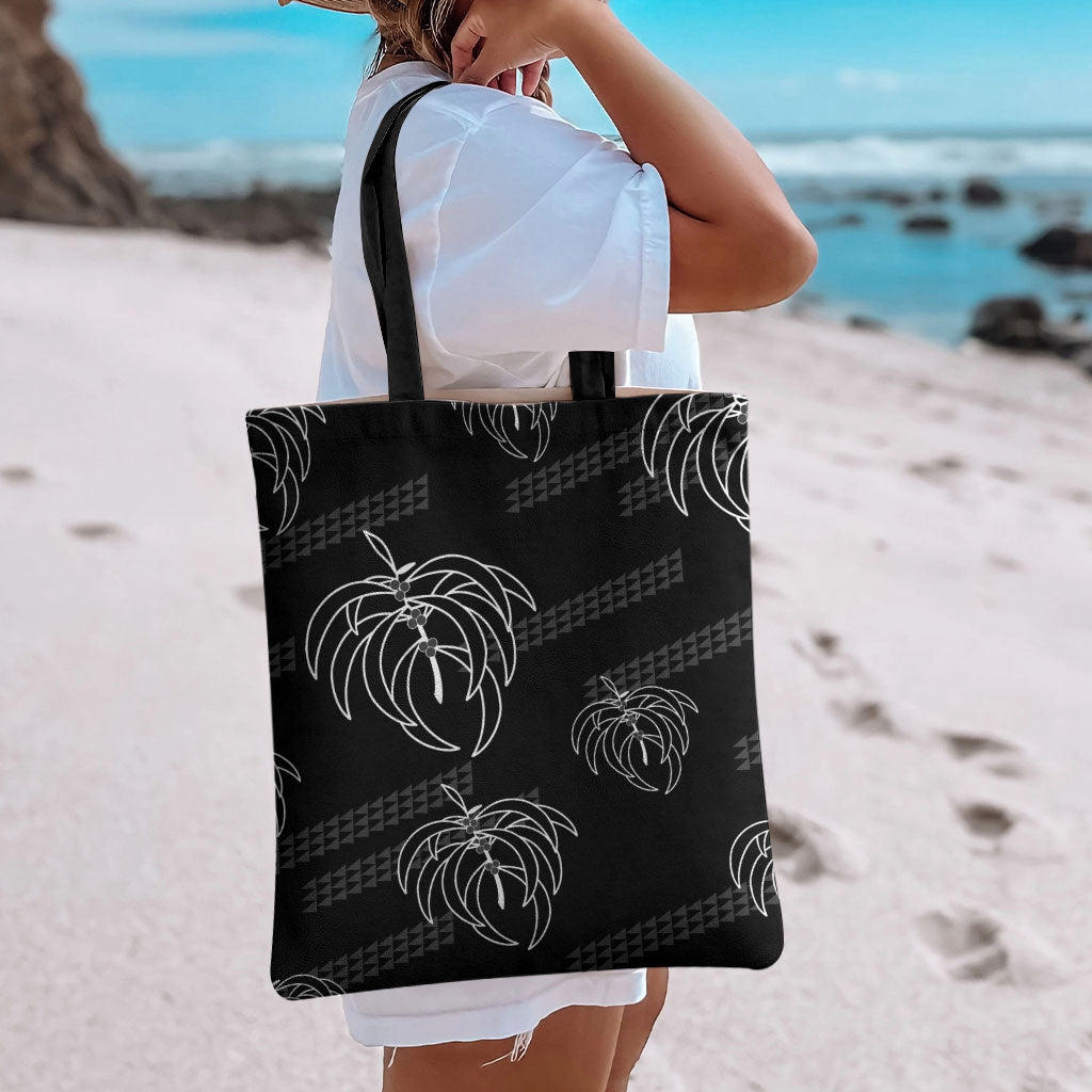 Aloha Hawaii Acacia Koa Leaves Tote Bag Black Kakau Tribal Pattern LT05 - Polynesian Pride