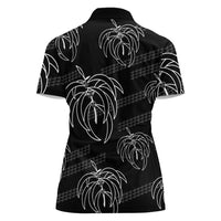Aloha Hawaii Acacia Koa Leaves Women Polo Shirt Black Kakau Tribal Pattern LT05 - Polynesian Pride