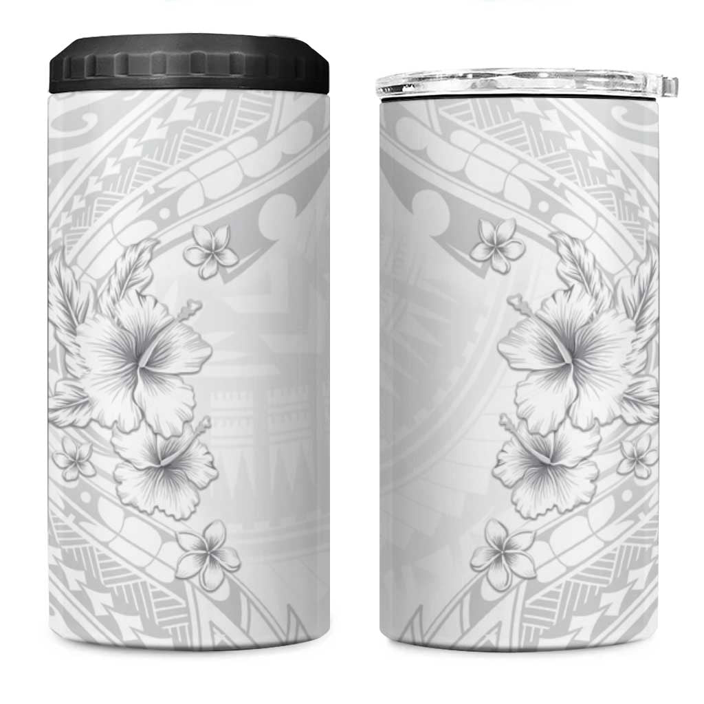 Lotu Tamaiti Samoa 4 in 1 Can Cooler Tumbler White Sunday Polynesian Tribal Pattern Elegant Style