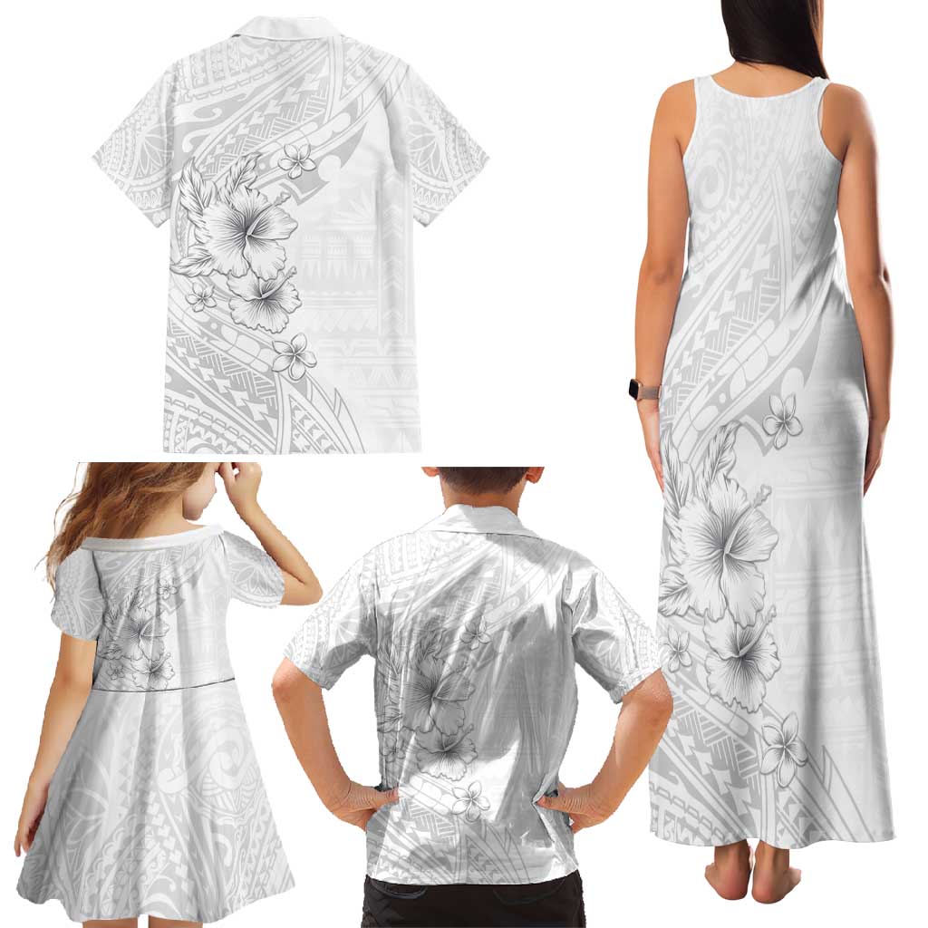 Lotu Tamaiti Samoa Family Matching Tank Maxi Dress and Hawaiian Shirt White Sunday Polynesian Tribal Pattern Elegant Style