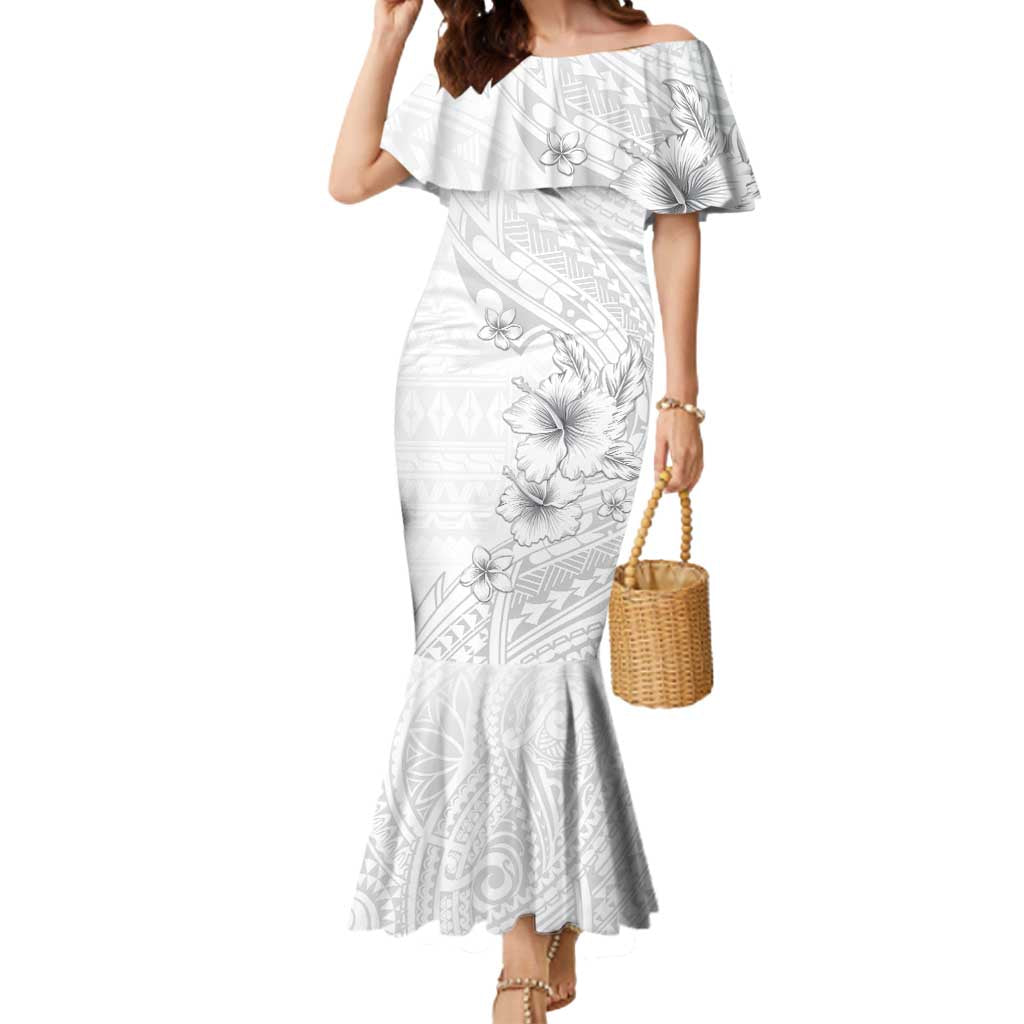 Lotu Tamaiti Samoa Mermaid Dress White Sunday Polynesian Tribal Pattern Elegant Style