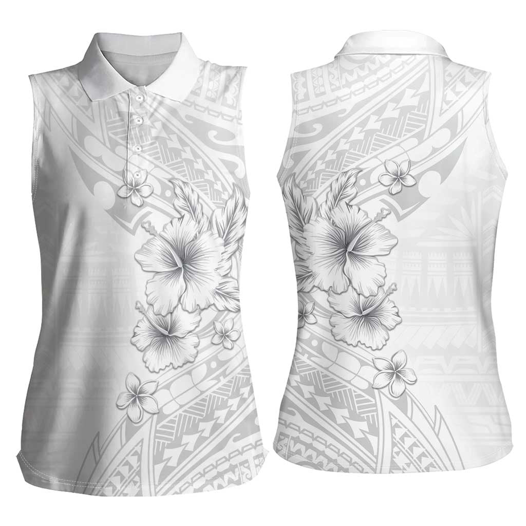 Lotu Tamaiti Samoa Women Sleeveless Polo Shirt White Sunday Polynesian Tribal Pattern Elegant Style