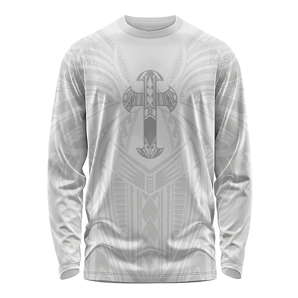 Samoa Christian Long Sleeve Shirt Rooted In Christ Polynesian Cross LT05 Unisex White - Polynesian Pride